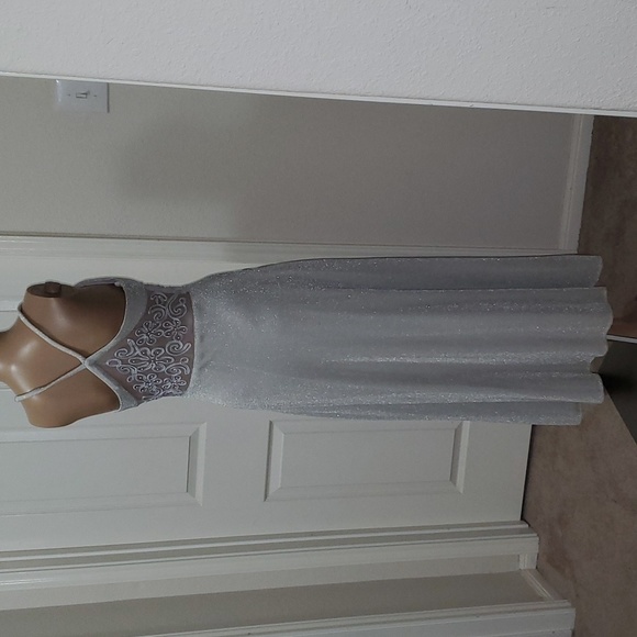 Bari Jay xs slinky silver maxi adorned with pearls mesh panels vintage - Picture 5 of 9